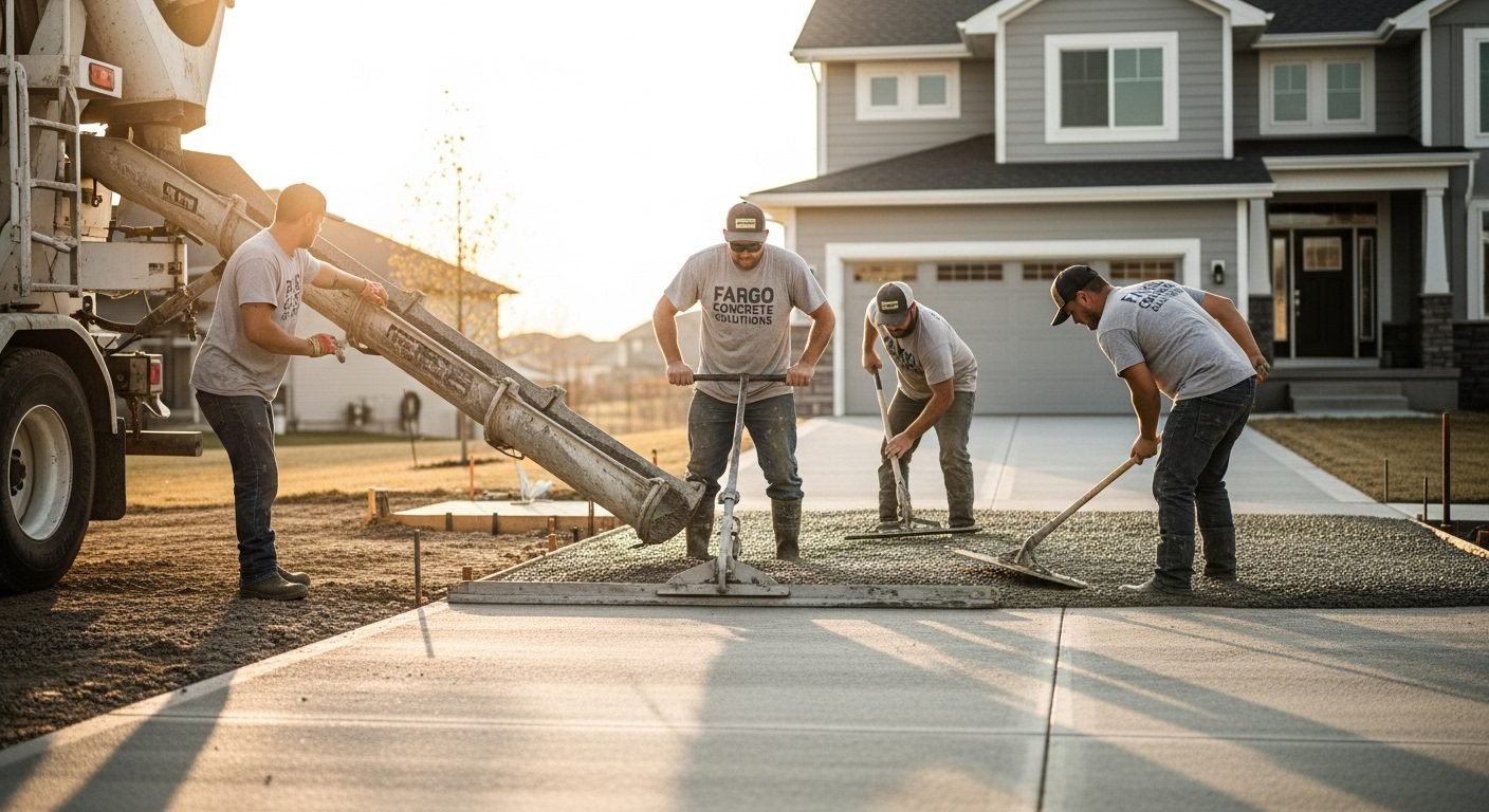 Top-Rated Concrete Contractor Fargo ND team pouring concrete for driveways and patios.