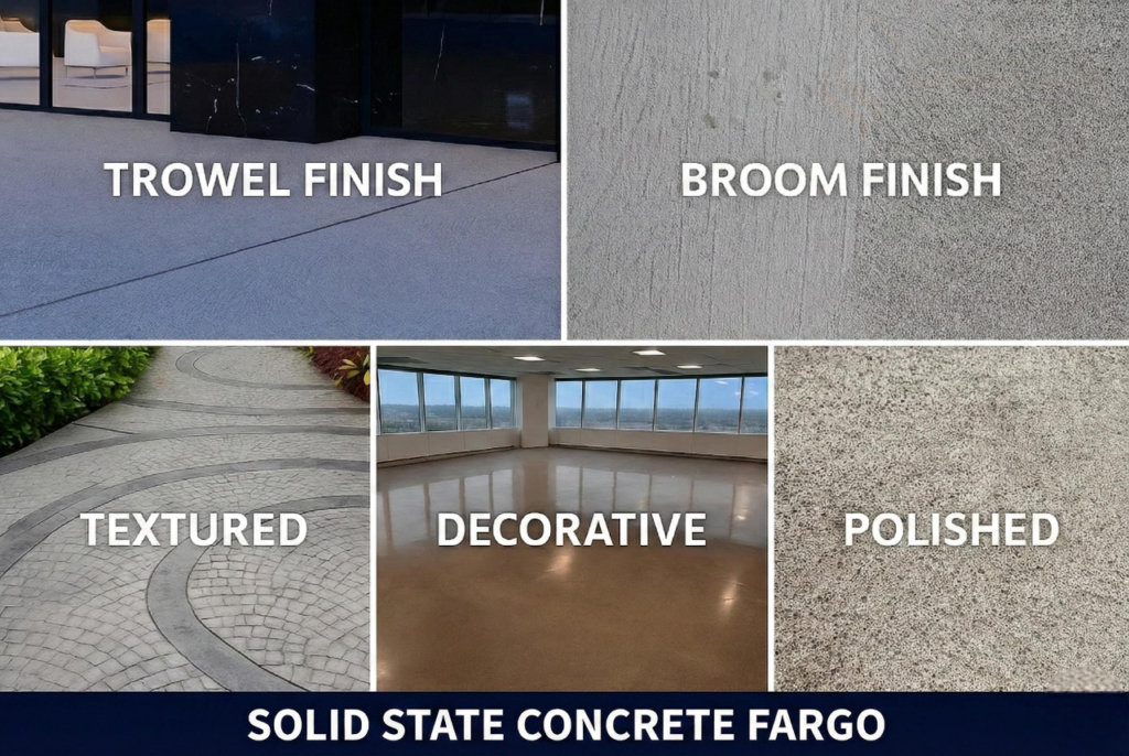 Split screen comparison showing Broom Finish texture on the left and Stamped Texture on the right